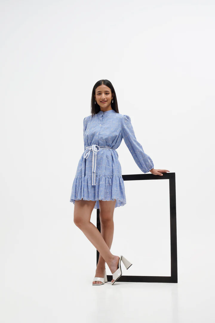 Embroidery Blue Cotton Dress
