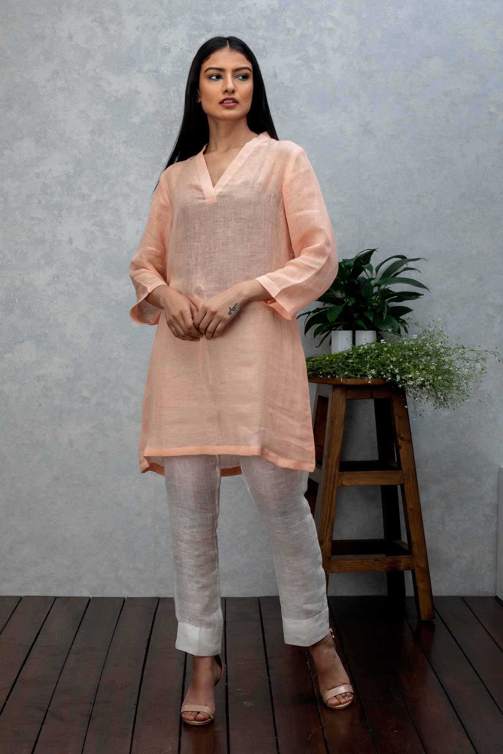 Peach Linen Long Top