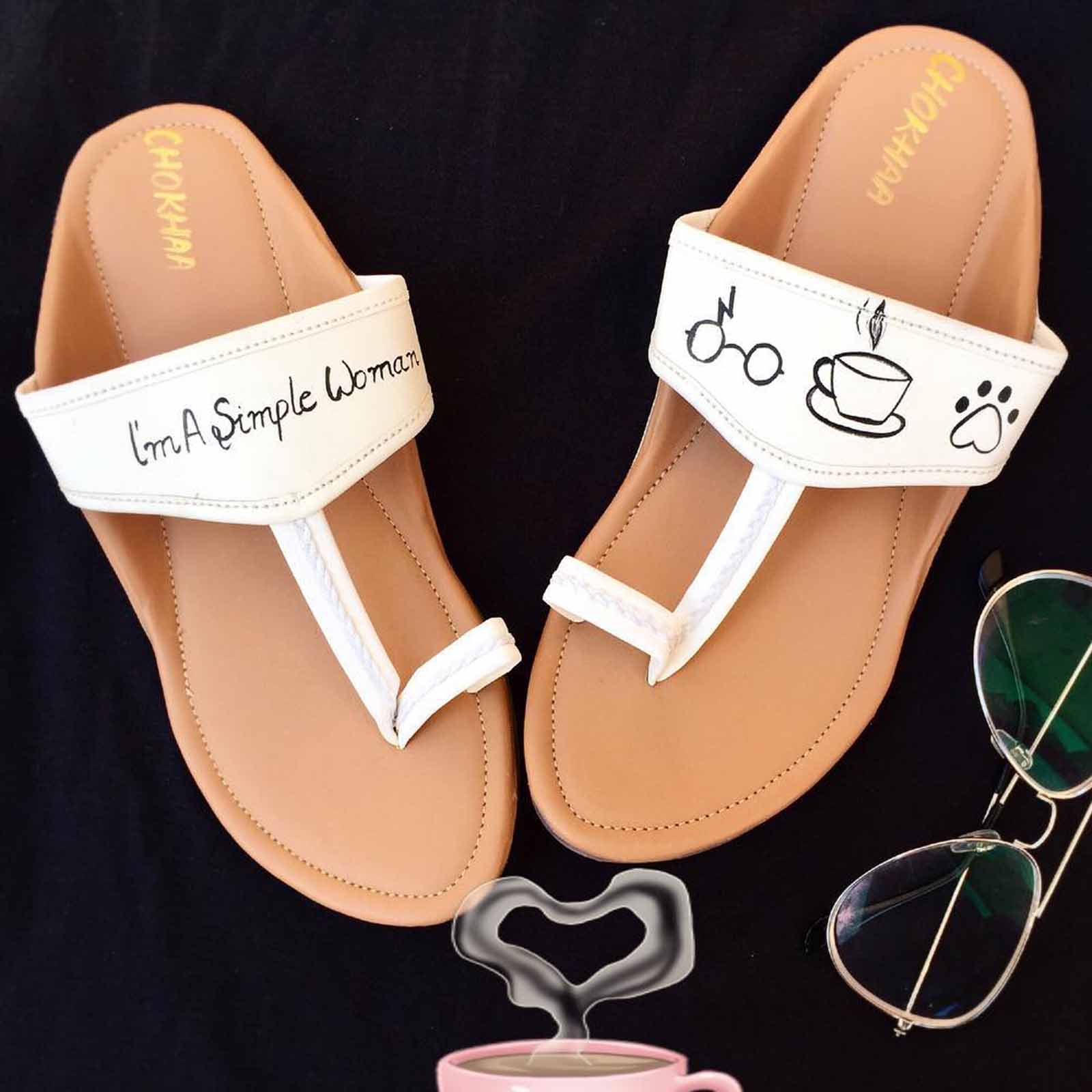 Simple Woman Tea Painted White Faux Leather Kohlapuri