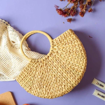 Natural Brown Kauna Grass Handbag Small