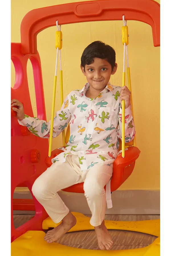 Dyno Printed White Cotton Kurta Set