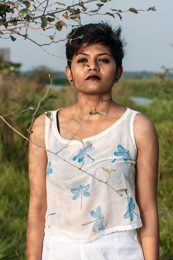 Quirky Printed White Organic Cotton Crop Top