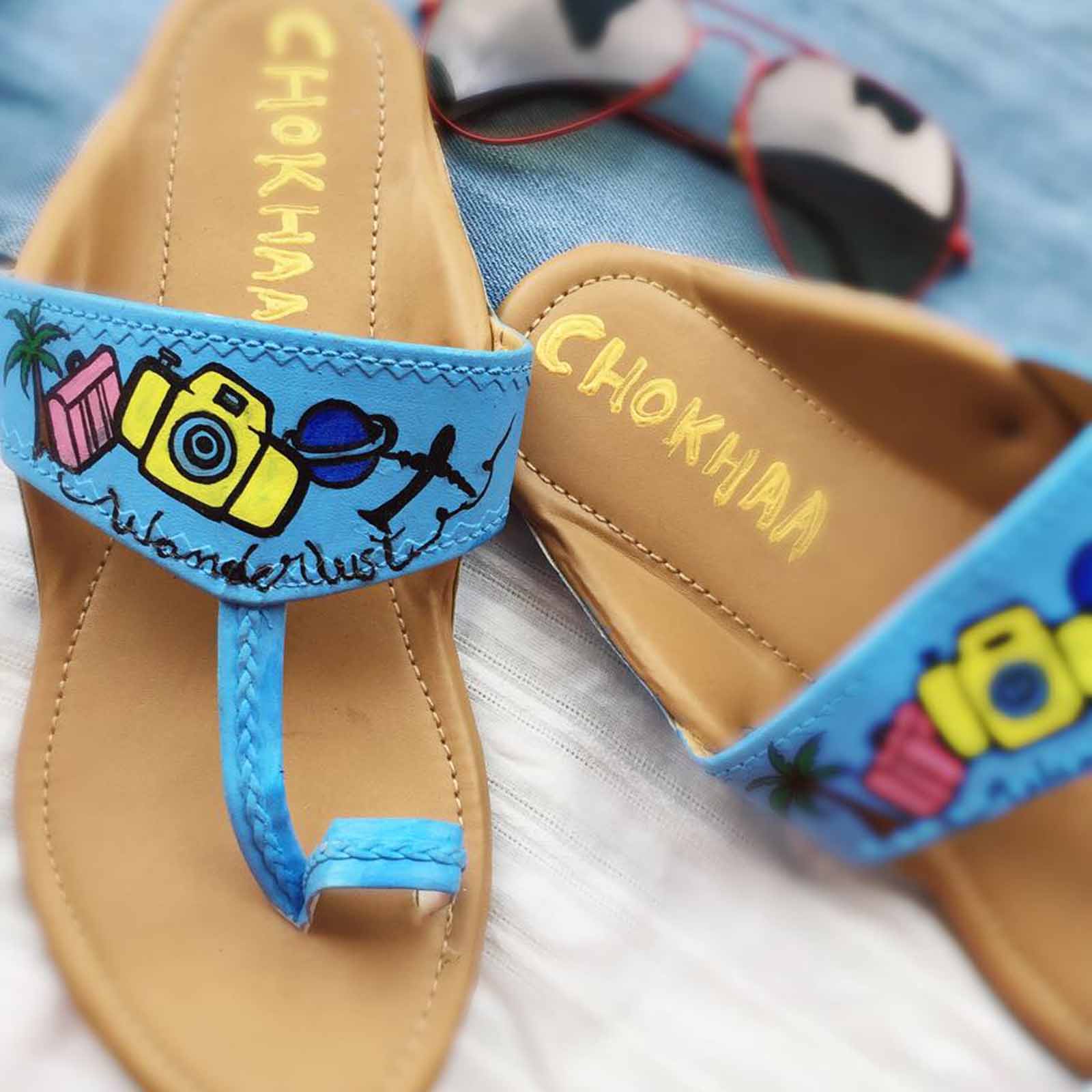 Wanderlust Painted Blue Faux Leather Kohlapuri