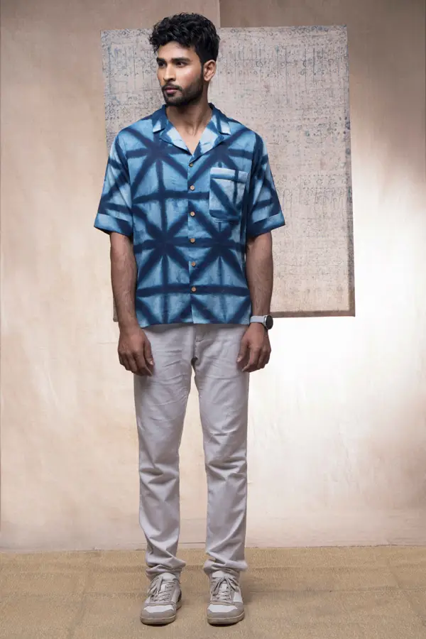 Indigo Tie and Dye Cotton Shirt