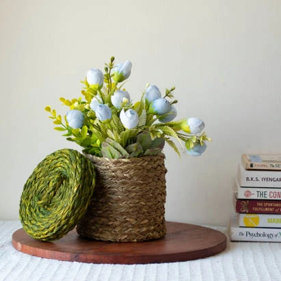Natural and Green Sabai Grass Storage Box