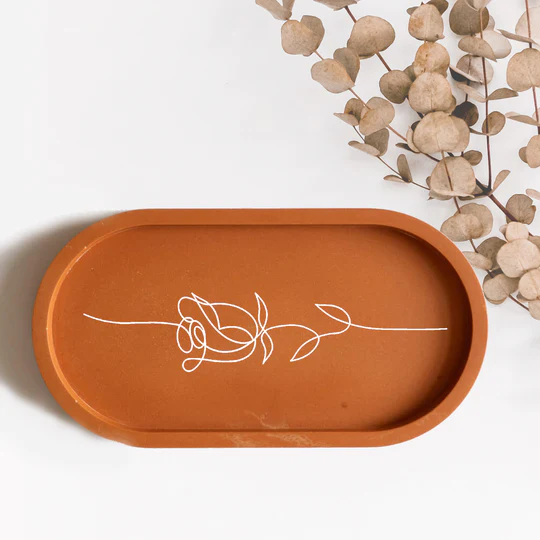 Tan Oval Shaped Trinket and Candle Tray Organizer 