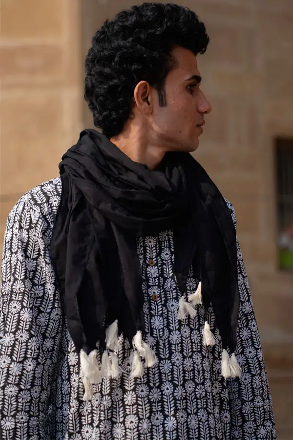 Black Cotton Unisex Scarf 