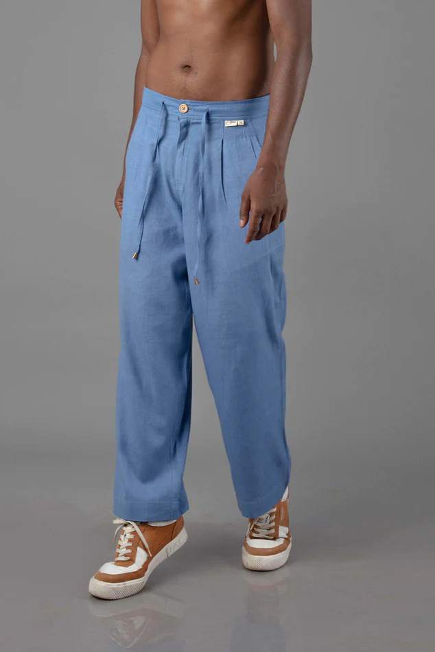Blue Cotton Wide Leg Pant