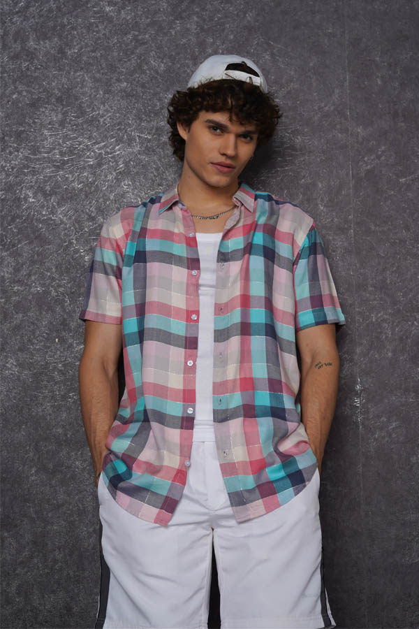 Pink and Blue Checks Viscose Shirt 