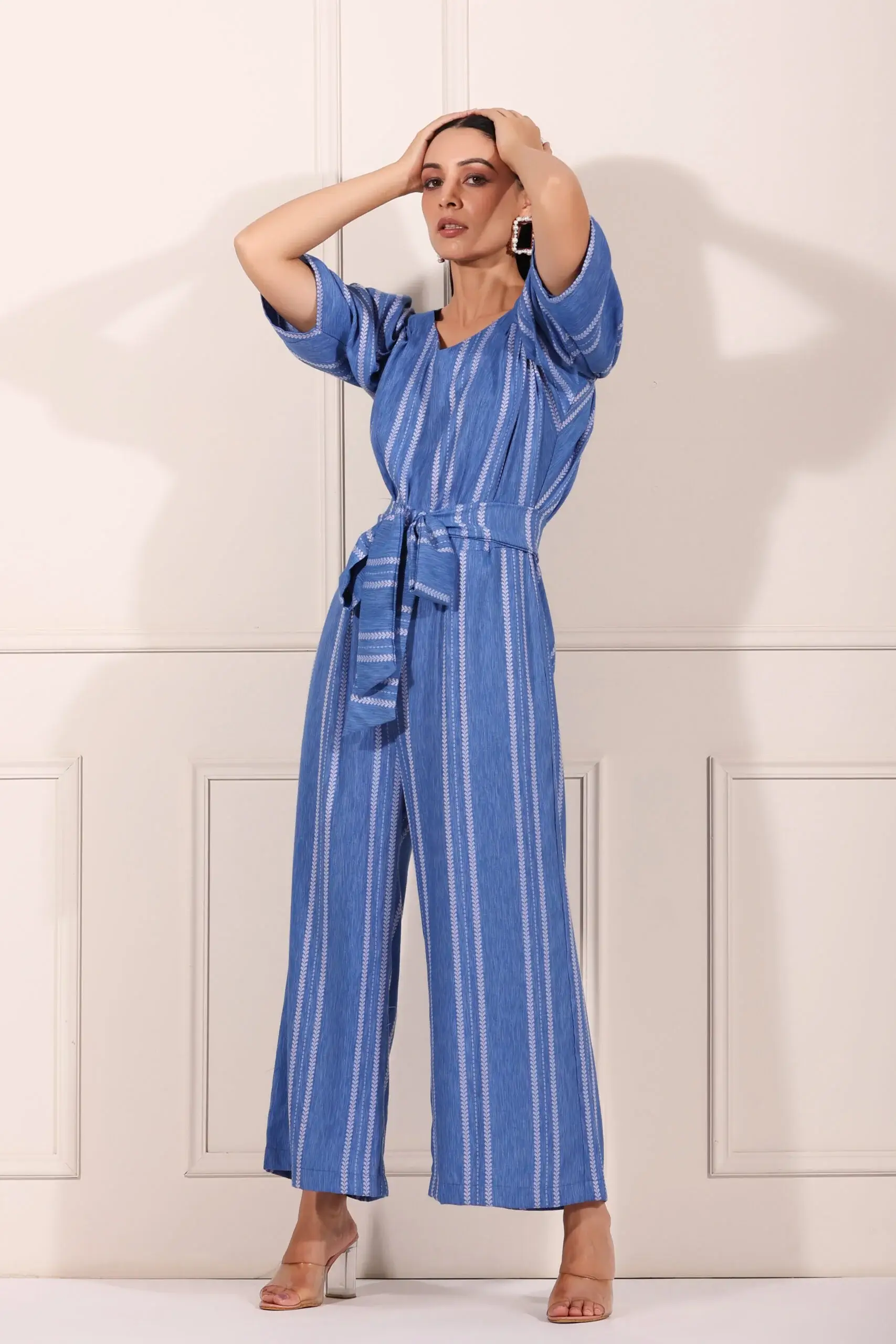 Blue Striped Cotton Jumpsuit