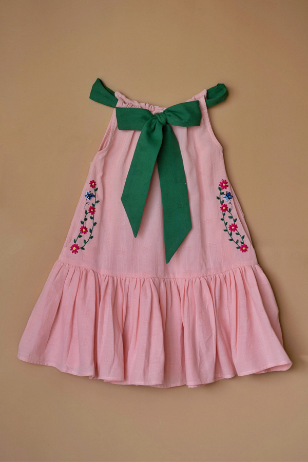 Embroidery Pink Cotton Dress