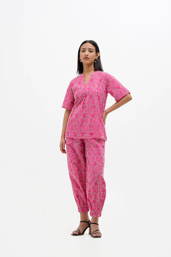 Embroidery Fuchsia Cotton Coord Set 