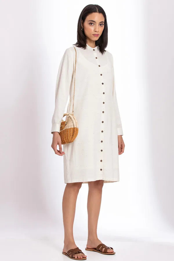 Off White Cotton Midi Dress