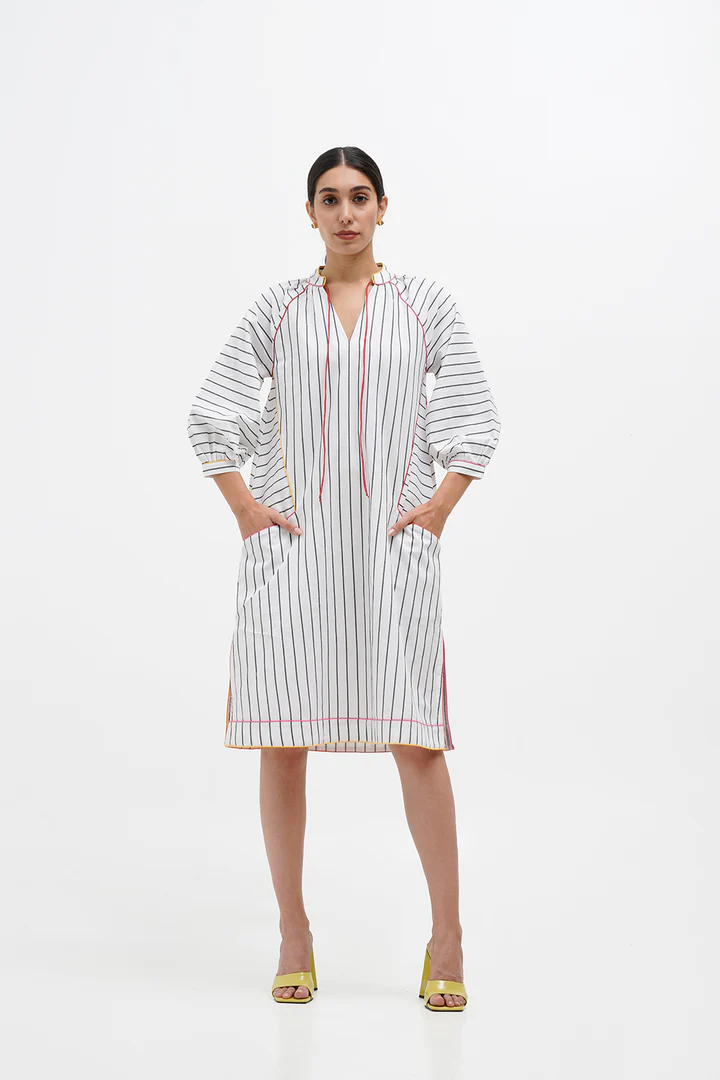 White Striped Cotton Dress