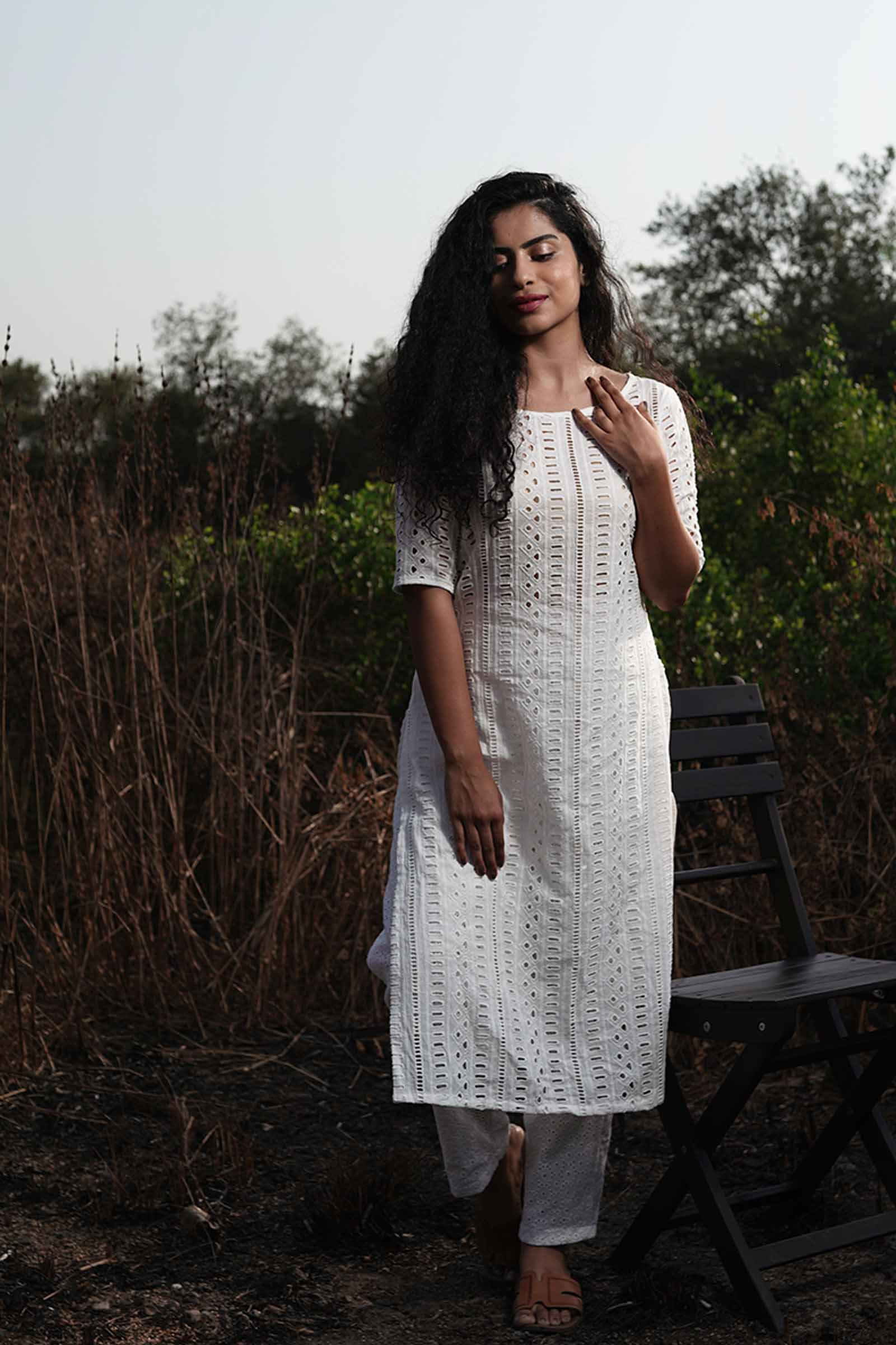 Embroidery White Cotton Kurta