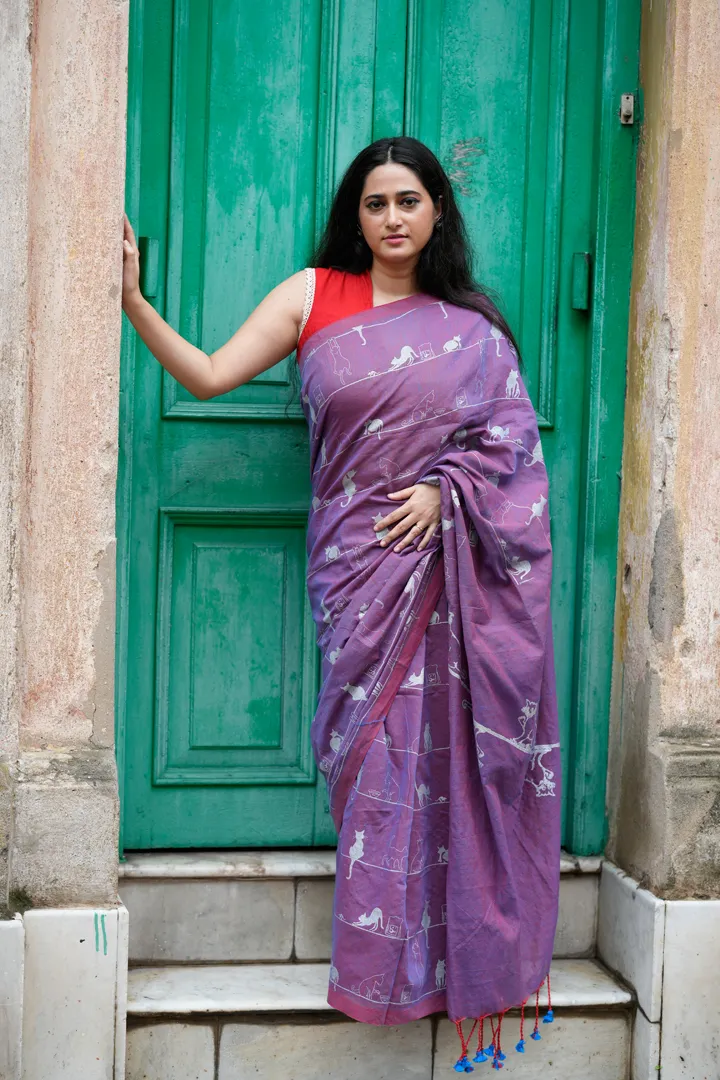 Cat Saree Purple