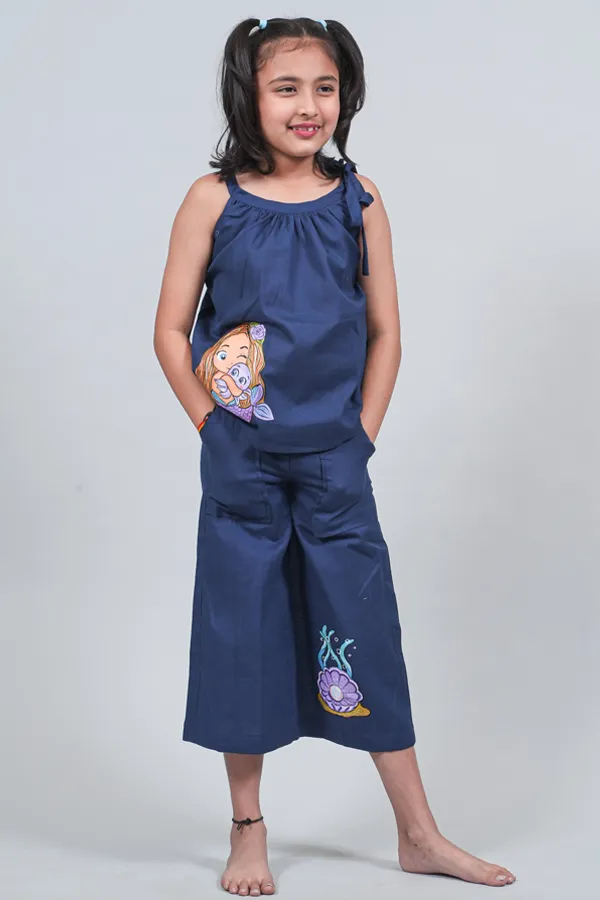 Mermaid Hand Painted Blue Cotton Flex Coord Set