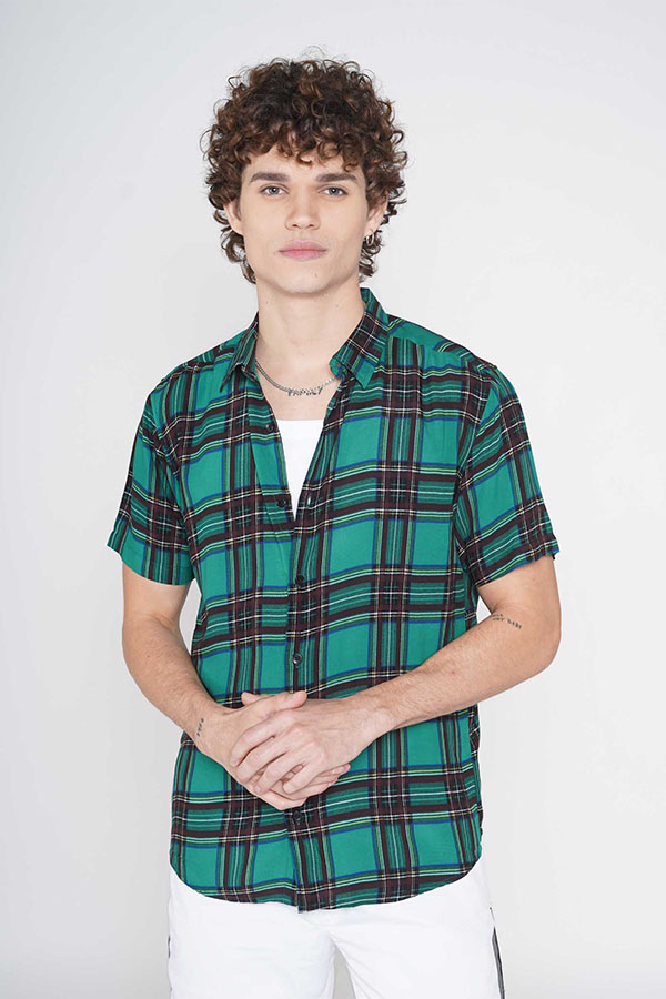 Green and Black Checks Viscose Shirt 