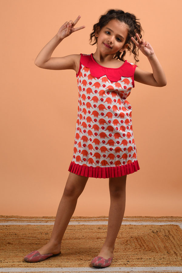 Block Printed Pink Cotton Dress