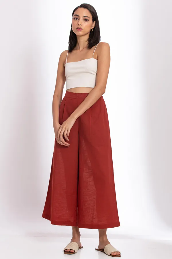 Warm Red Cotton Linen Pant 