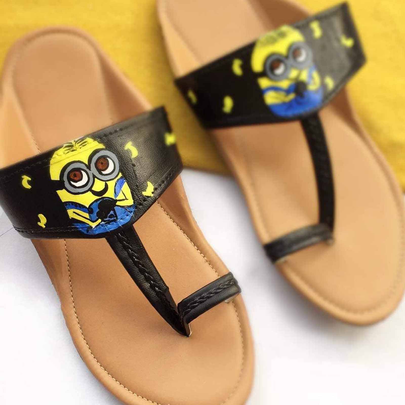 Minion Painted Black Faux Leather Kohlapuri
