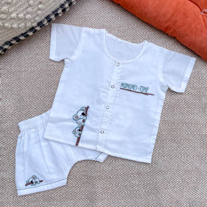 Koala Embroidery White Cotton Jhabla Set