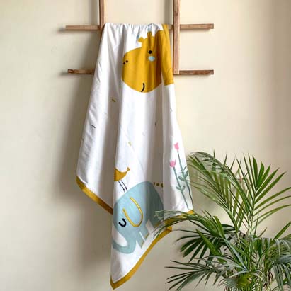 Animal Printed White Cotton Dohar