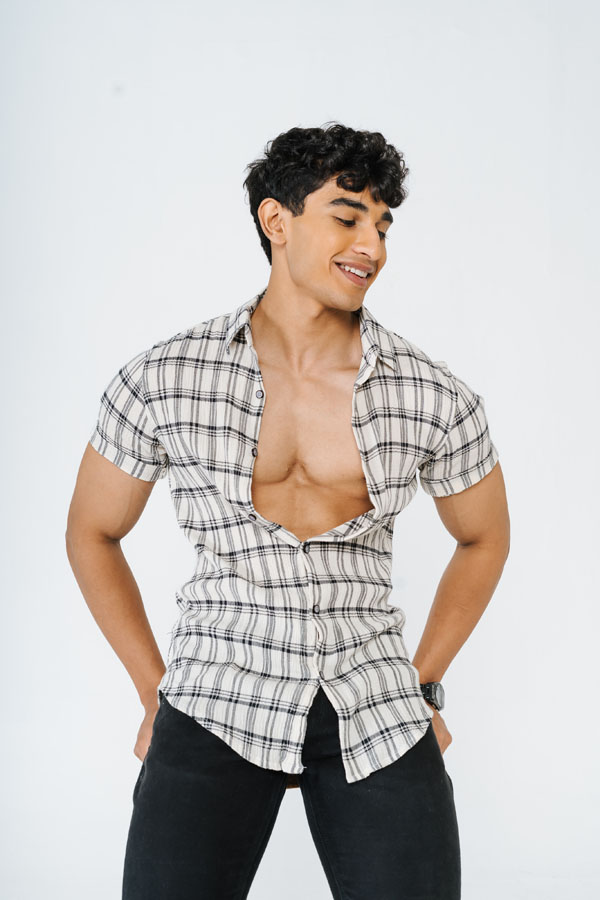 Off White and Black Checks Crush Cotton Shirt 