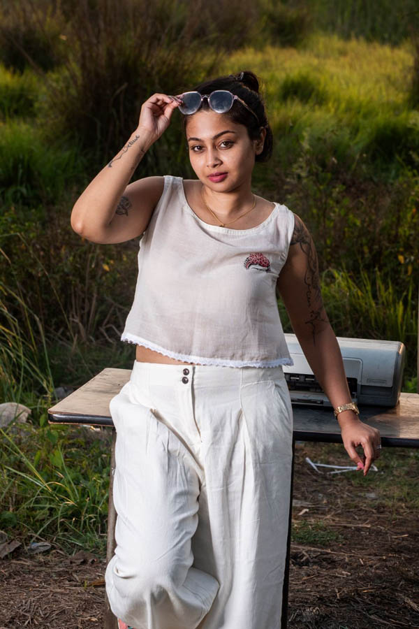Quirky Printed White Organic Cotton Crop Top