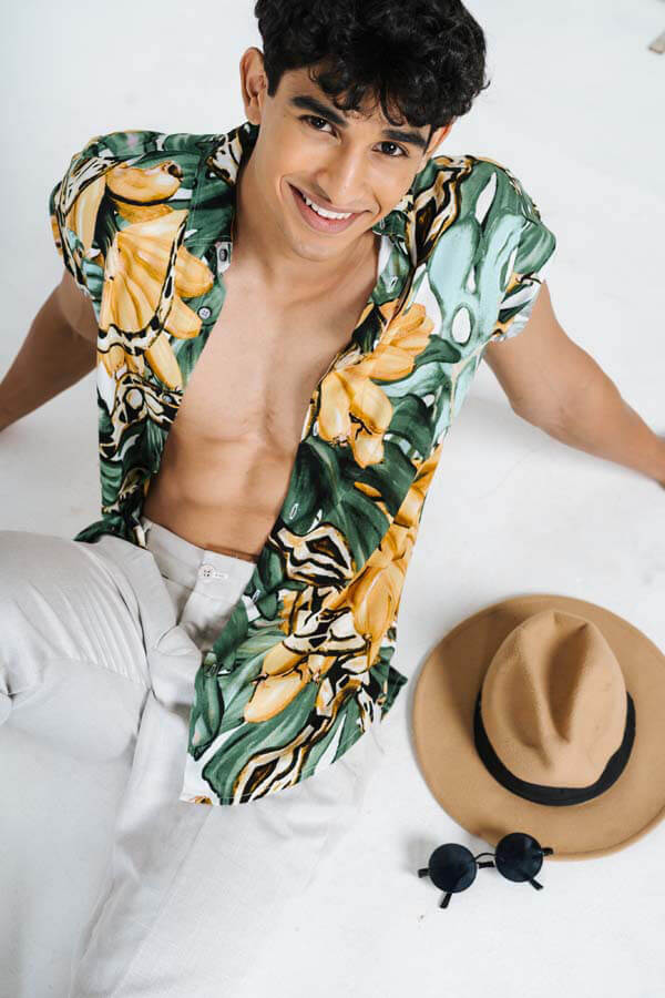 Abstract Printed Green and Yellow Rayon Shirt 