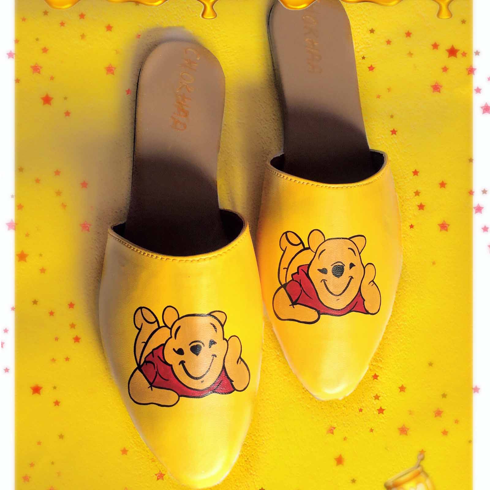 Pooh Painted Yellow Faux Leather Mule