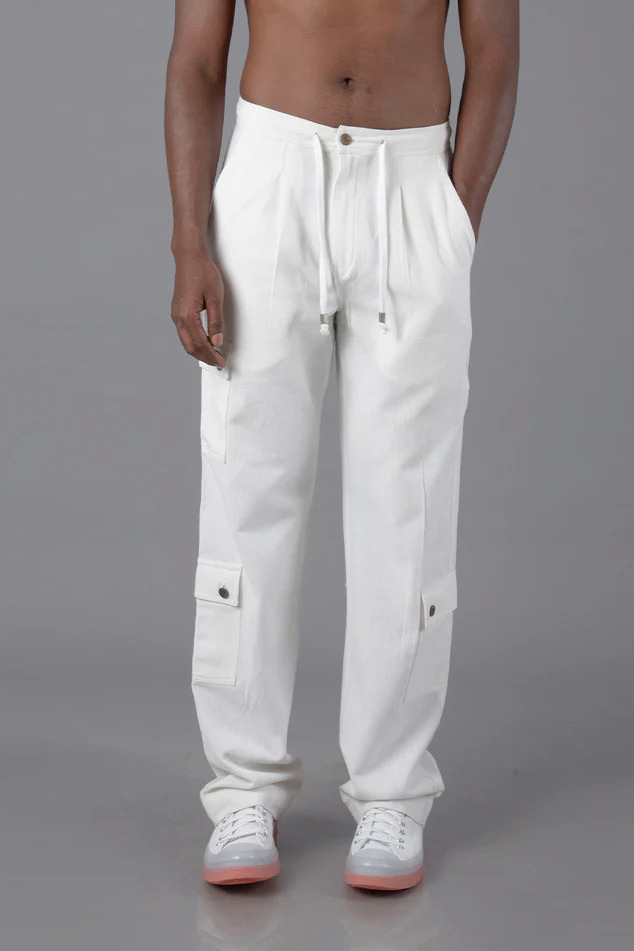 White Cotton Cargo Pant