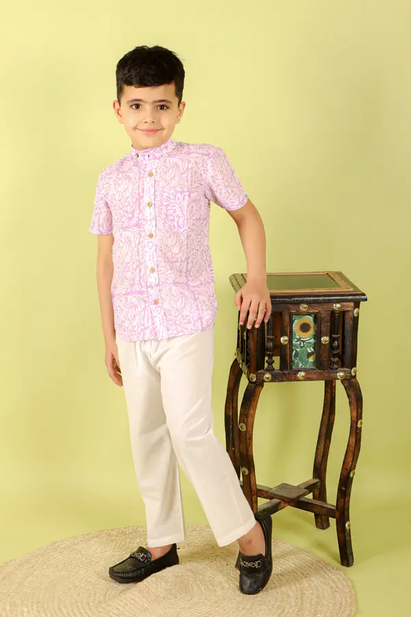 Floral Printed Lavender Cotton Shirt
