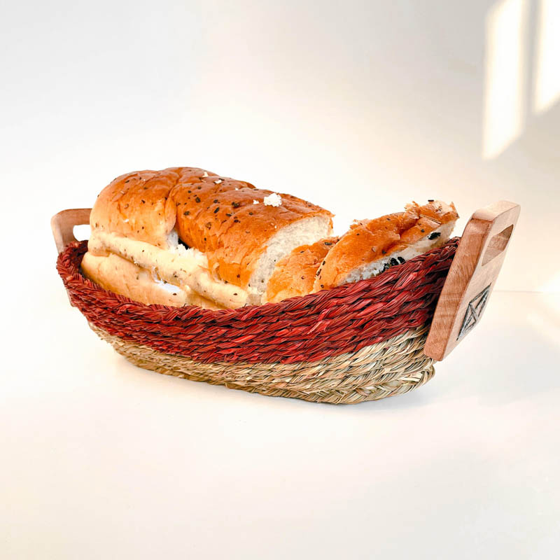 Natural and Maroon Sabai Grass Bread Basket