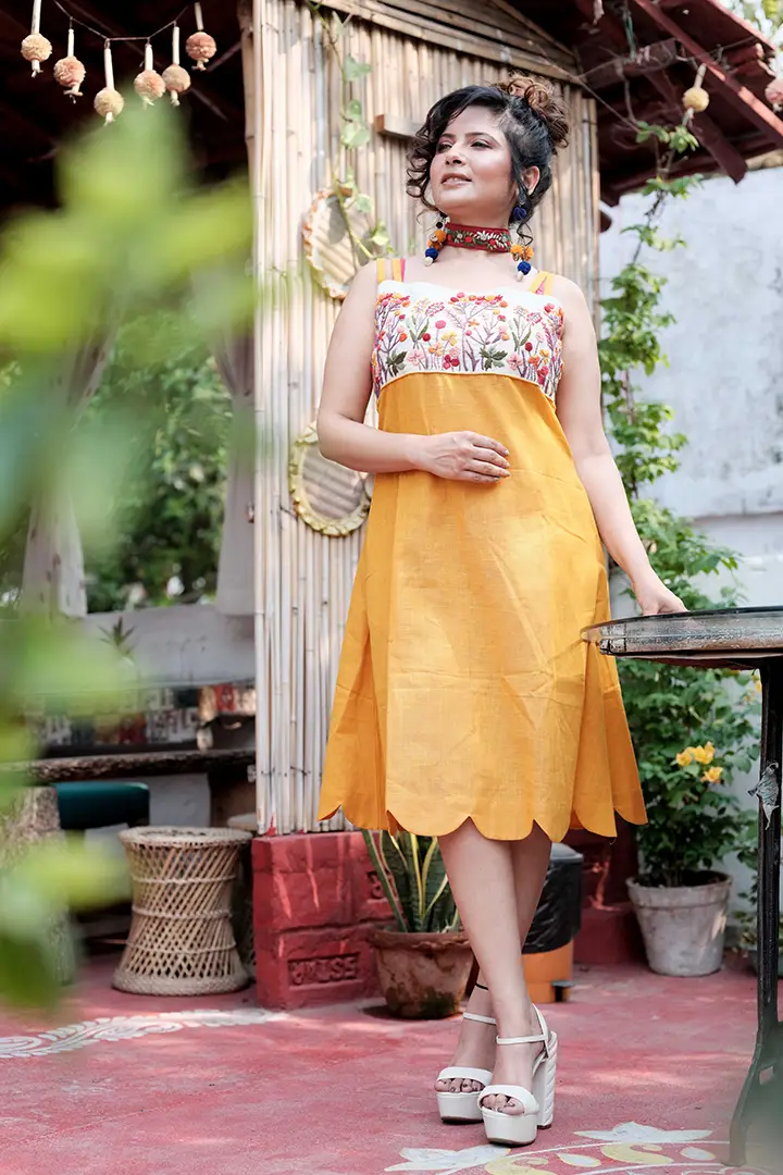 Scalloped Khadi Dress 