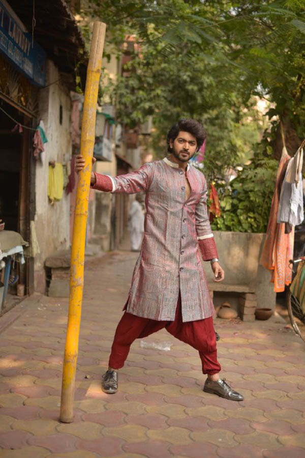 Embroidery Dual Tone Red and Blue Brocade Sherwani Set