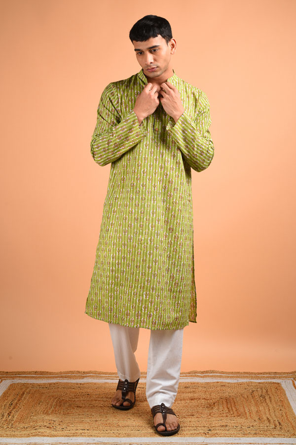 Hand Block Printed Green Cotton Kurta