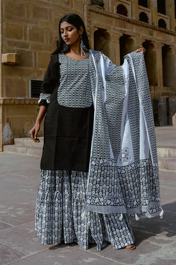  Block Printed Black Mulmul Dupatta