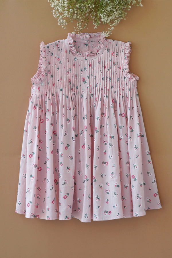 Floral Printed Pink Cotton Dress