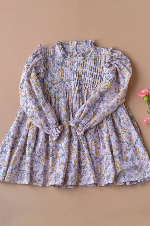 Floral Printed Lavender Cotton Dress