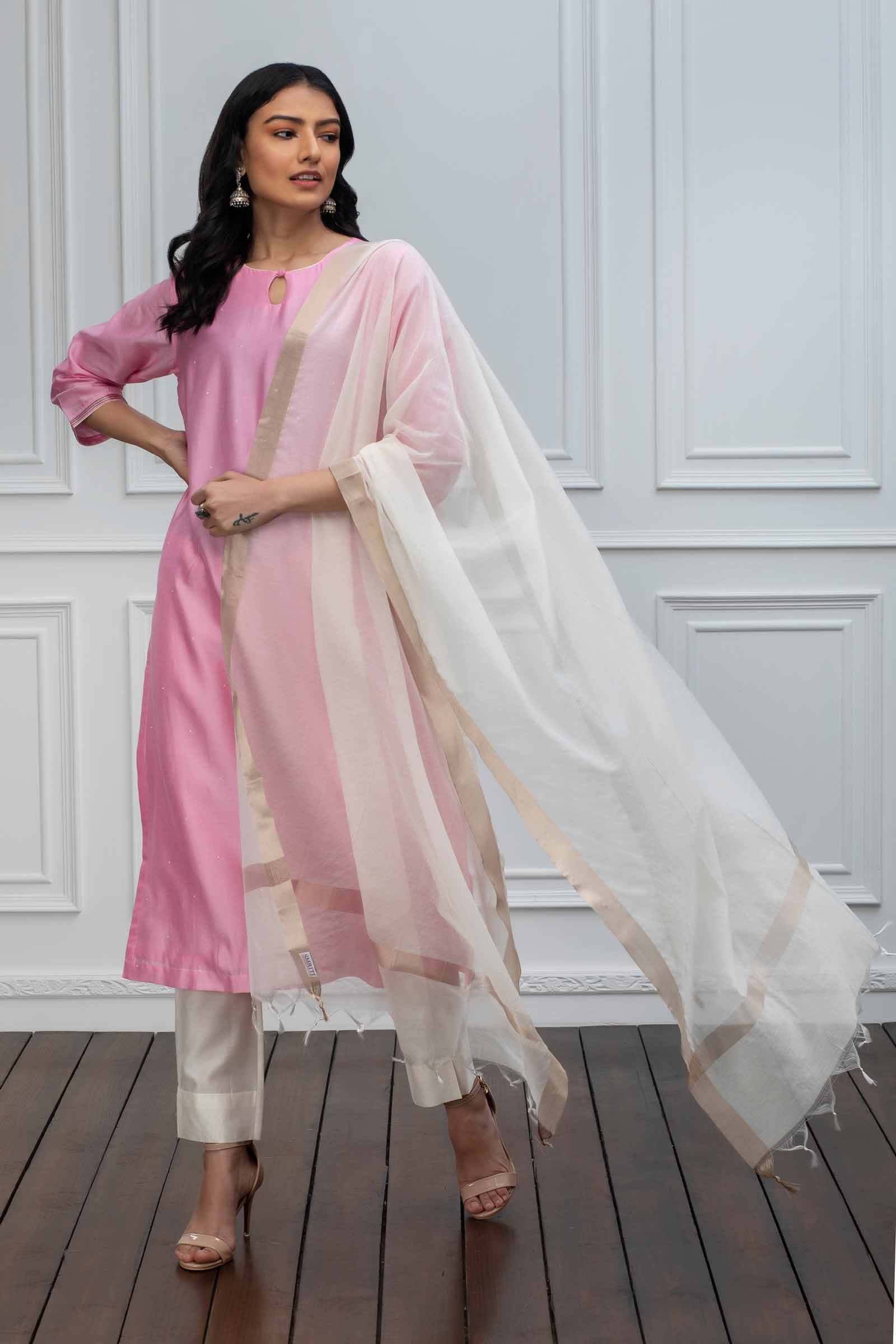 Off White Cotton Chanderi Dupatta