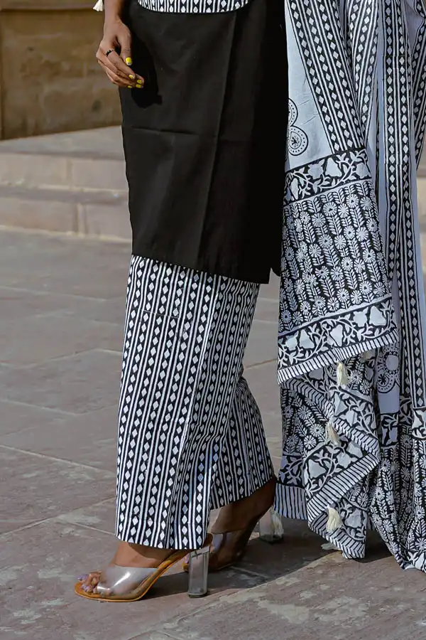 Block Printed Black and White Cotton Palazzo
