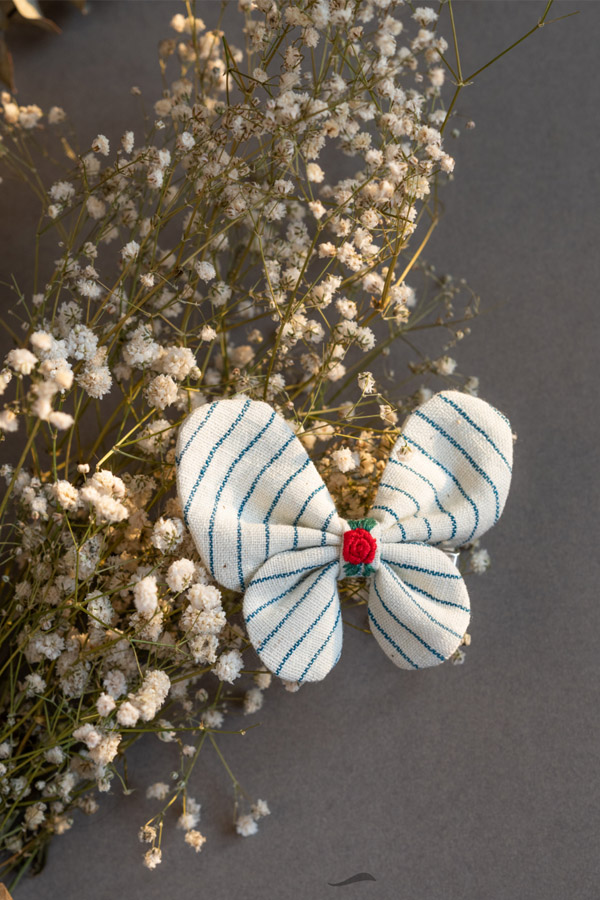 Indigo Stripes Cotton Bow Hair Clip 