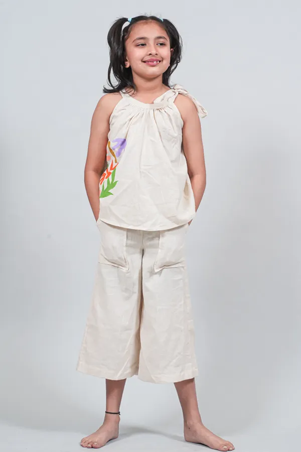 Floral Hand Painted Off-White Cotton Flex Coord Set