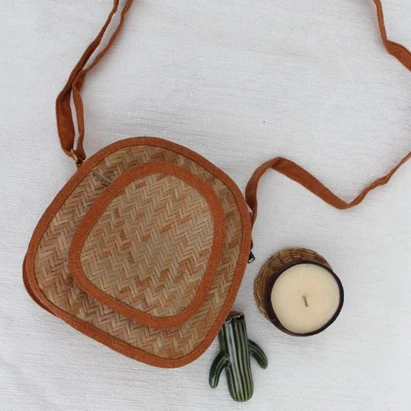 Natural Brown Jute & Shital Pati Sling Bag