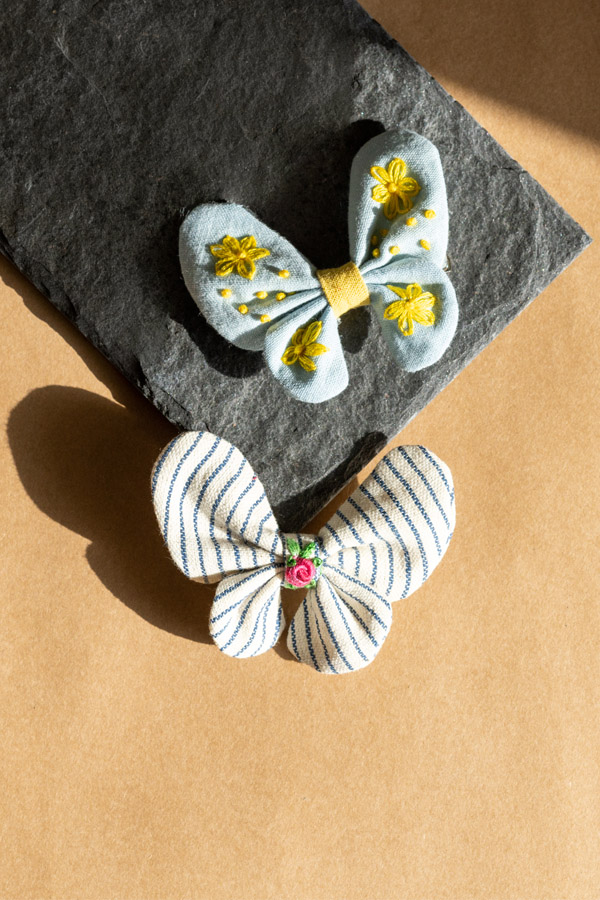 Embroidery Sky Color and Blue Stripes Cotton Hair Clips Combo