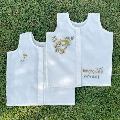 Embroidery White Cotton Jhablas / Vests Set of 2 