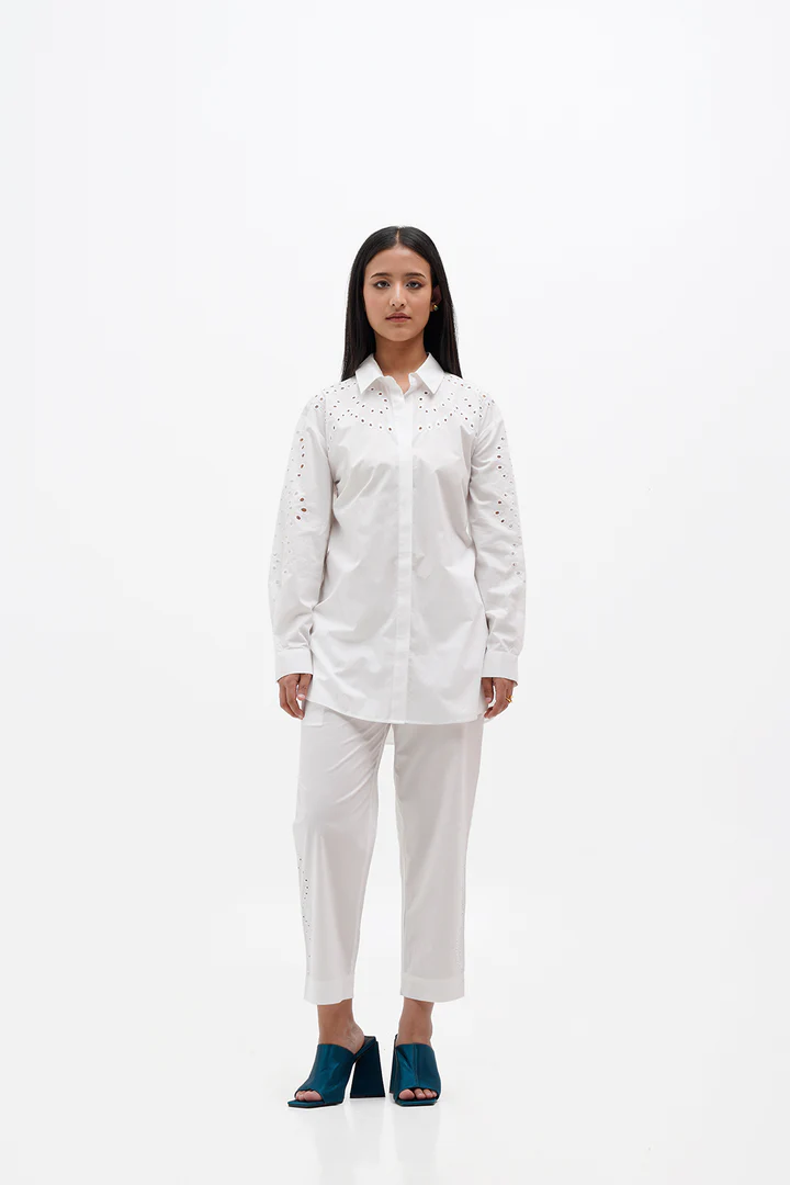Embroidery White Cotton Coord Set 