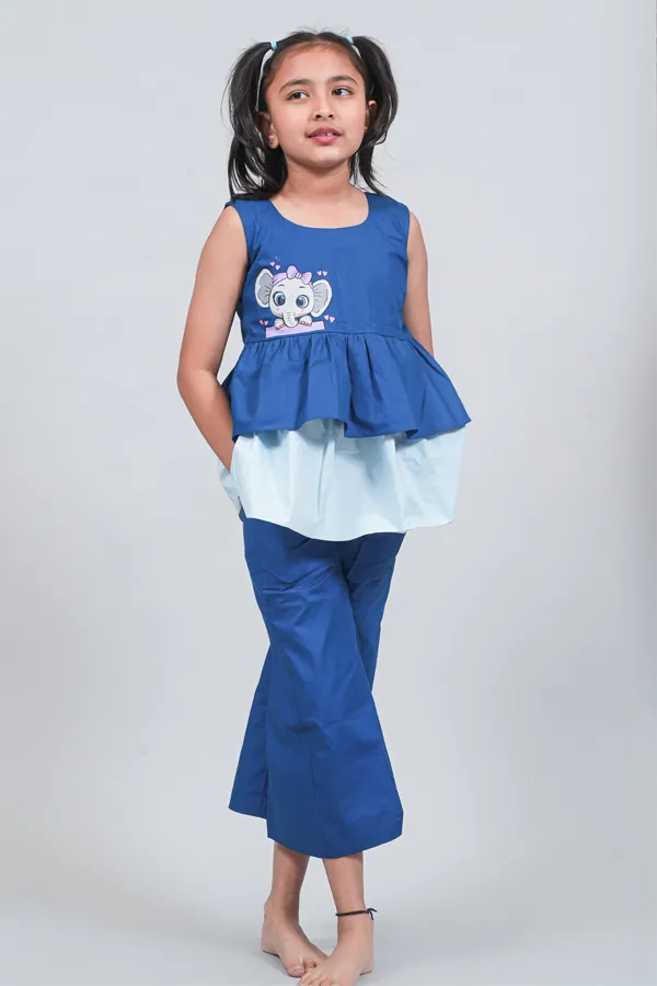 Elephant Hand Painted Blue Cotton Poplin Coord Set