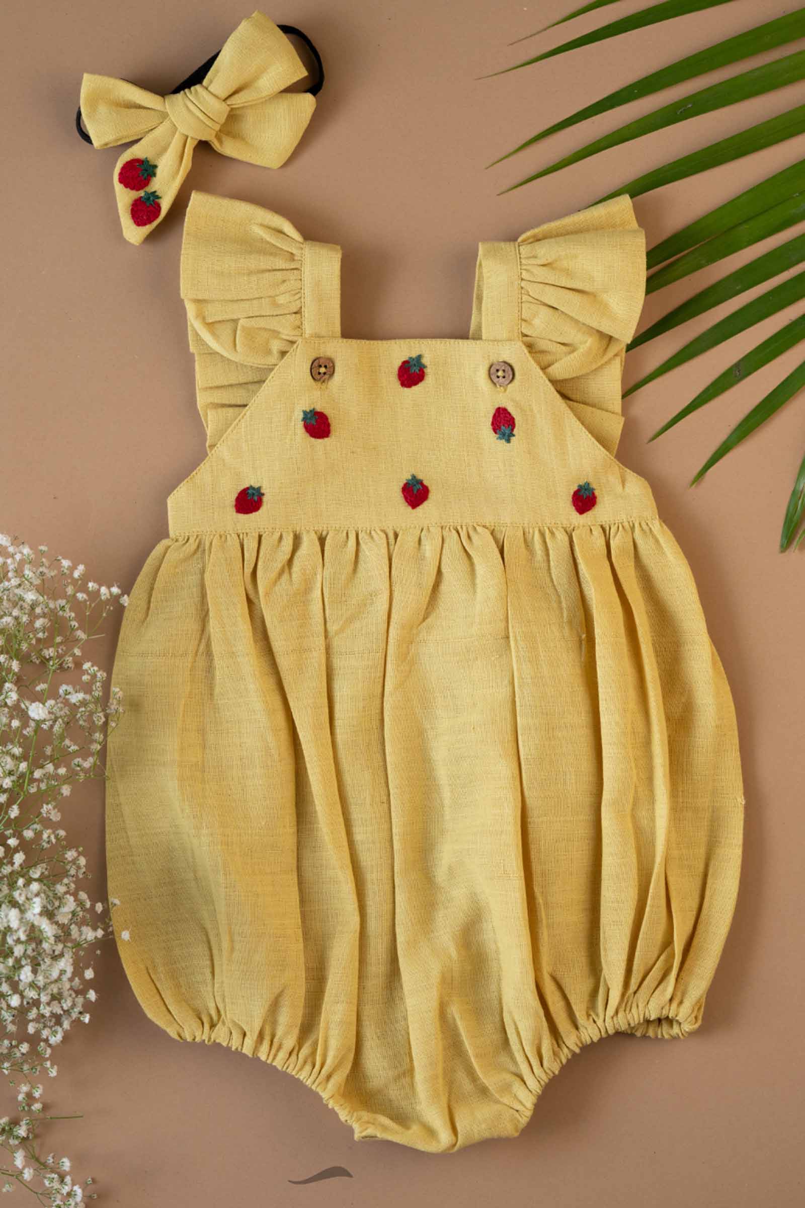 Embroidery Yellow Cotton Baby Romper